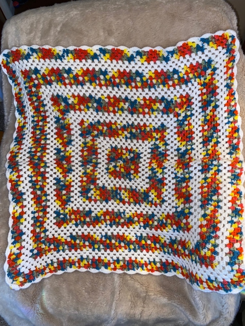 Hand Crochet lap/baby blanket throw. Multi colored.